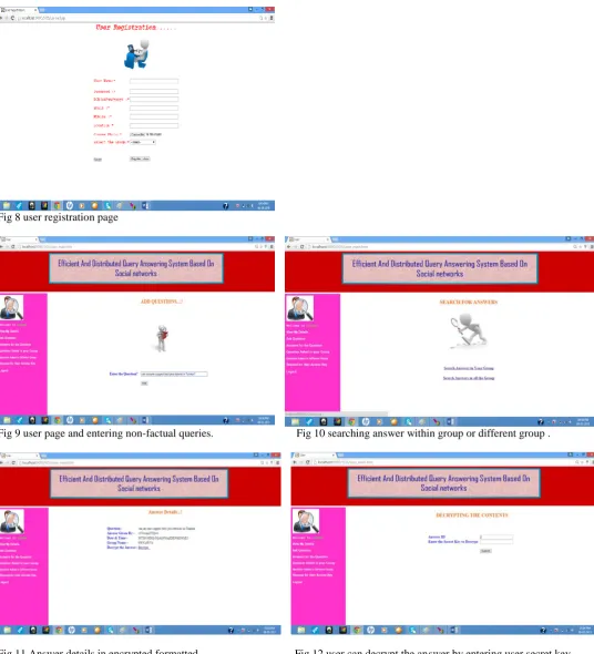 Fig 11 Answer details in encrypted formatted.                                  Fig 12 user can decrypt the answer by entering user secret key