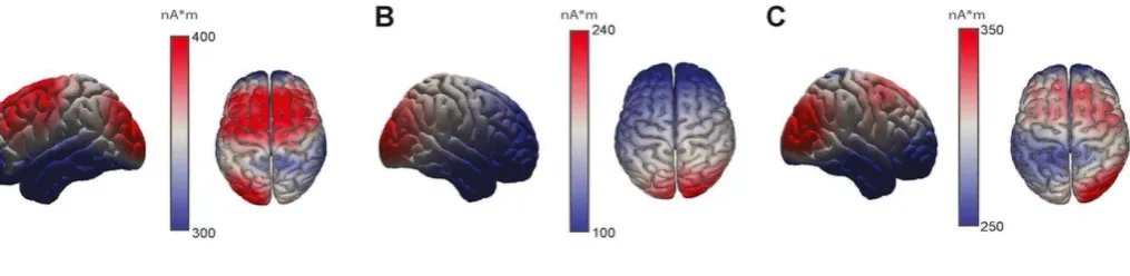 Fig. 7. Brain sources of the three significant EEG2Beh components extracted from the data of the control experiment, i.e