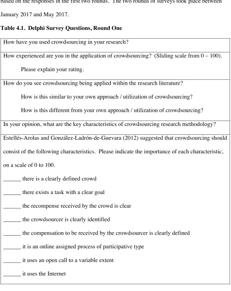 Table 4.1.  Delphi Survey Questions, Round One 