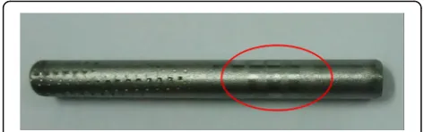 Fig. 5 The failure region of RF-F-10 rod was at the groove of screwsbut not at the junction of rod inside MTS mechanical testing machineregarding the anti-rotational torque