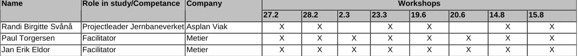 Table 2 Contributors to the analysis (participation on workshops) 