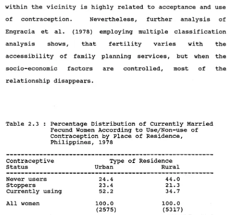 Table 2.3 : Percentage Distribution of Currently Married Fecund Women According to Use/Non-use of 