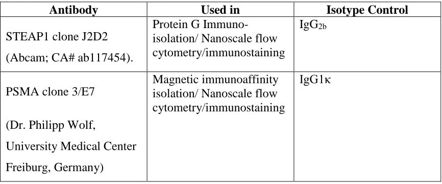 Table 1: Summary of antibodies and isotype controls used in this study 