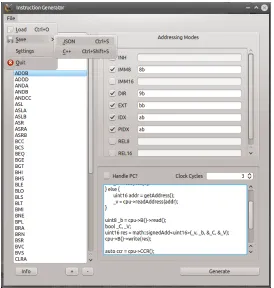 Figure 2.2: hc12sim Instruction Generator showing the meta information for addressing modes,execution, and output.
