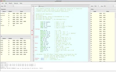 Figure 2.6: CPU Sim 4.0.0 IDE during debugging with Assembly Editor open [52]