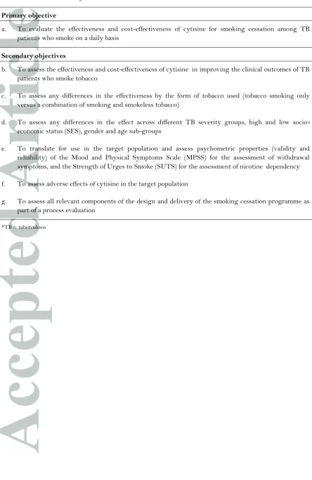 Table 1. TB* & Tobacco objectives 