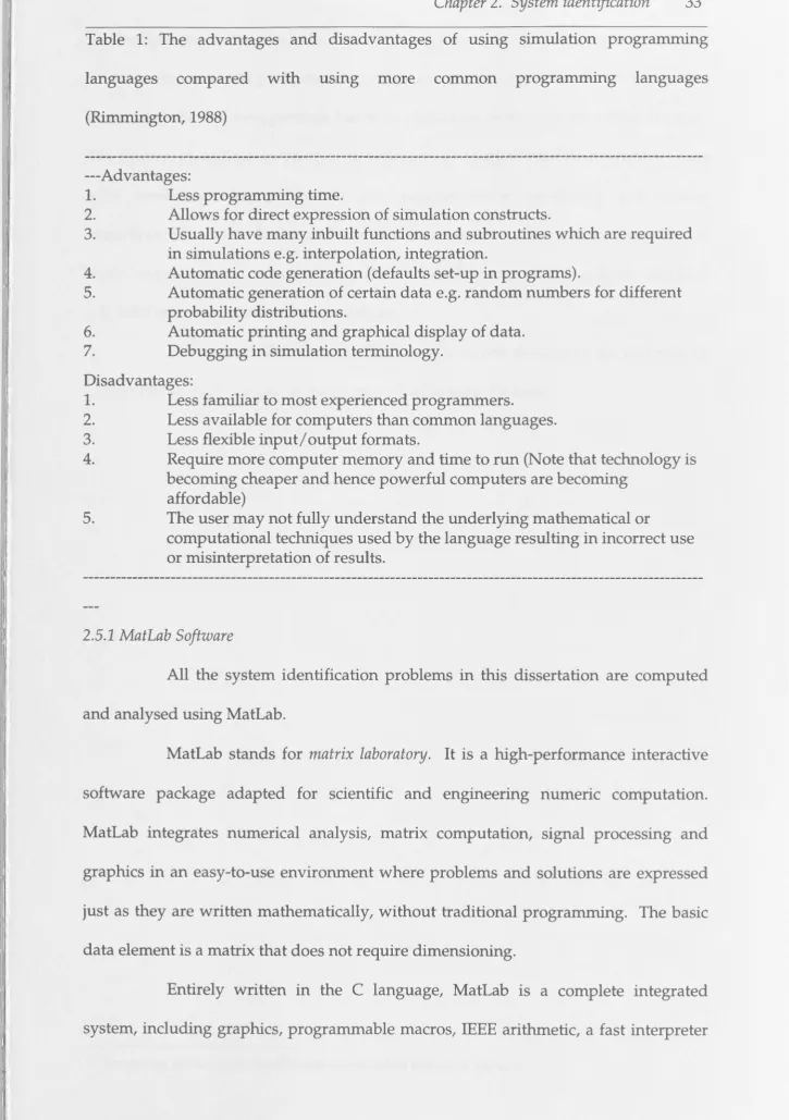 Table 1: The advantages and disadvantages of using simulation programming 