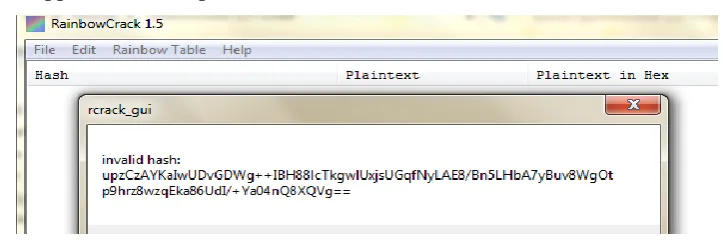 Figure (3) Testing Password Hash in Hash with Rainbowcrack-1.5-Win64 