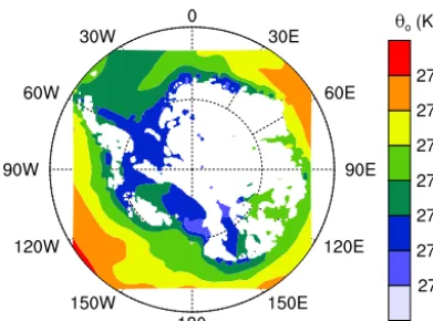 Figure 3. Ocean potential temperature at 300 m depth, as given byECHAM53 (Braconnot et al., 2007)