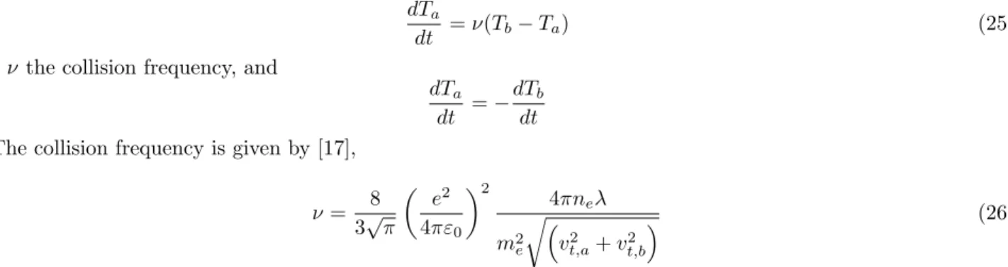 Figure 3: The time evolution of (a) the temperature and (b) the temperature gradient for two Maxwellian distributions of density n e = 10
