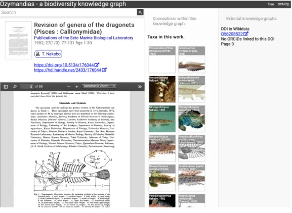 Figure 5 Web interface to Ozymandias knowledge graph displaying information for an article