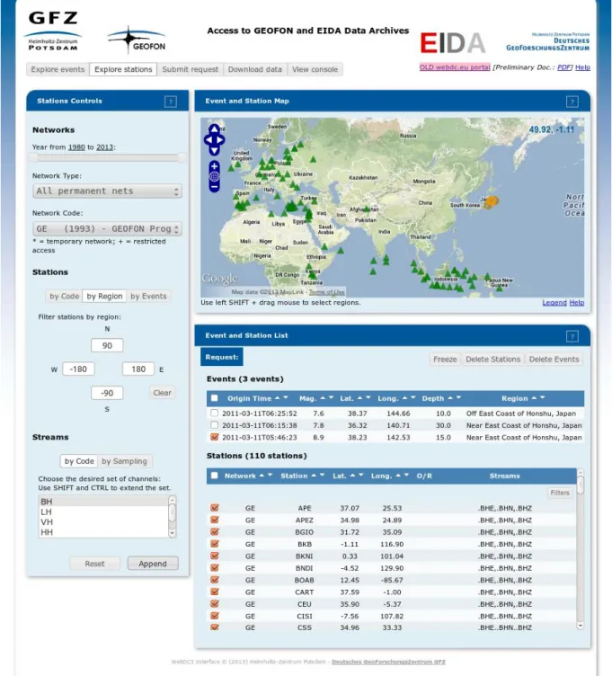 Figure 5  Explore stations using the WebDC interface 