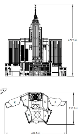 Fig. 2- 3: Elevation and plan views for the layout (Boundary Layer Wind Tunnel report, 2008) 