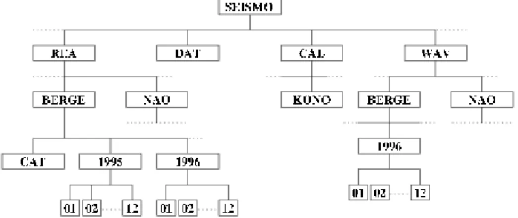 Figure 2.1: Structure of SEISAN. Note that BERGE under WAV is optional and DELET (not shown) under REA has a similar directory structure as e.g