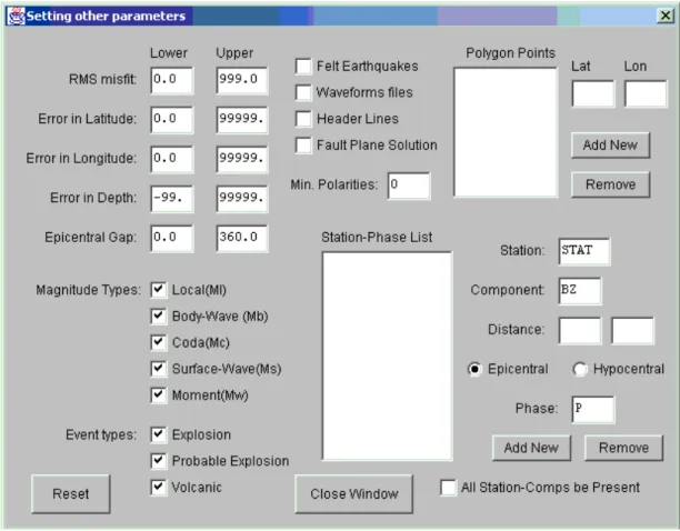 Figure 4.3: Dialog-window for setting other parameters used during search.