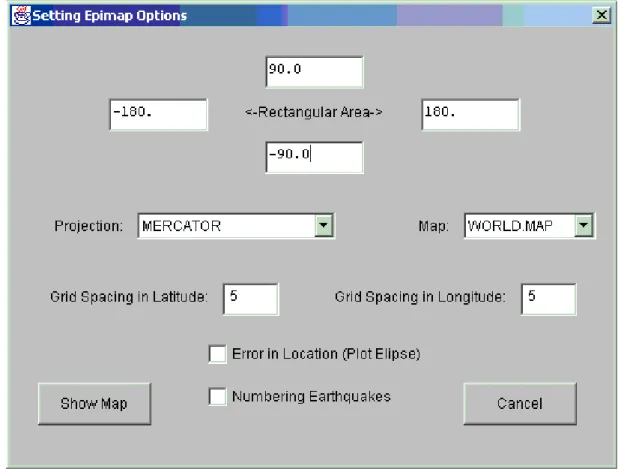 Figure 4.4: Dialog-box for setting the EPIMAP input data. Only the most common EPIMAP parameters are set.