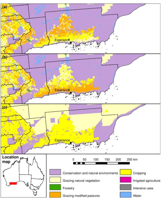 Fig. 2.3: Qualitative comparison for “Esperance”. (a) SPREAD (1996-97), (b) SPREAD II (1996-97), (c) CLUM (1996–97).