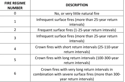 Table 2.1 Fire Regimes Defined by the Nature of the Disturbance  Source: Heinselman, 1973