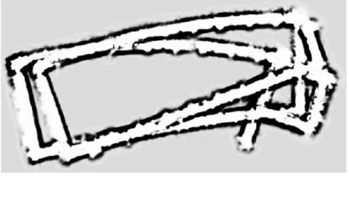 Figure 5: (a) Raw data of a large-scale cyclic environment with indistinguishable landmarks