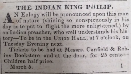 Figure 5. “The Indian King Philip,” Patriot and Democrat, 5 March 1836. 
