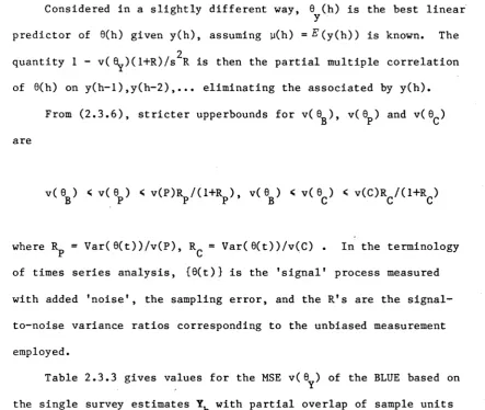Table 2 .3 .3  g iv es v alues f o r  the MSE v ( 0^) of the BLUE based on 