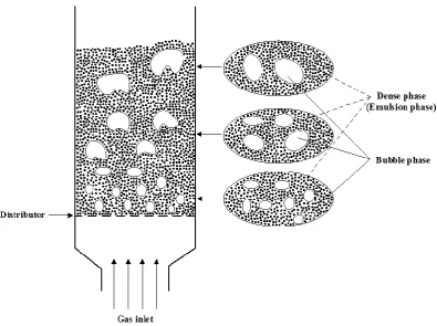 Figure 1.4 The diagram of phases in a gas-solid fluidized bed. 