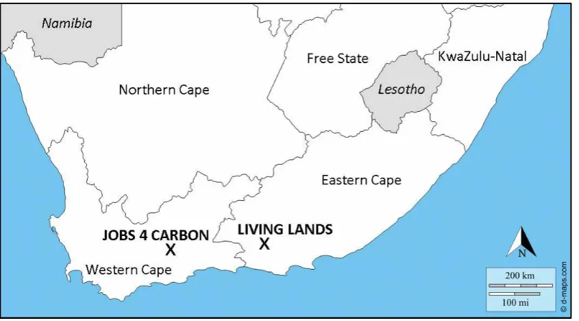 Figure 1. Ecological restoration case study projects, South Africa. Source: adapted from [20].