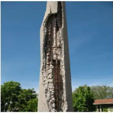 Fig. 1-3  Longitudinal cracking, corrosion and spalling caused by differential shrinkage and 