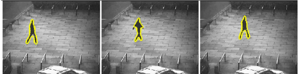 Figure 10. Reconstructed contour superimposed on an image of a person walking. The Contour is reconstructed as a weighted sum of principal components