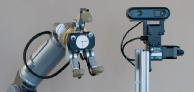 Fig. 1. Experimental setup. We used a WAM arm with BarrettHand on a Segway base. Mounted next to the arm on a pan-tilt unit is a depth camera.