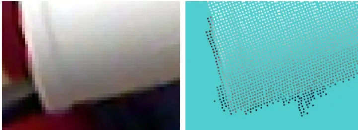 Fig. 4. One of the error modes of our depth sensor. Depicted here is a point cloud of the lip of a mug against a light blue background