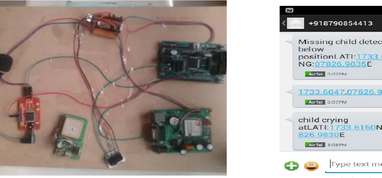 Fig 4.1                      Kit Arrangement of Child Module.                                Fig 4.2 Message Displayed In Parent’s Mobile