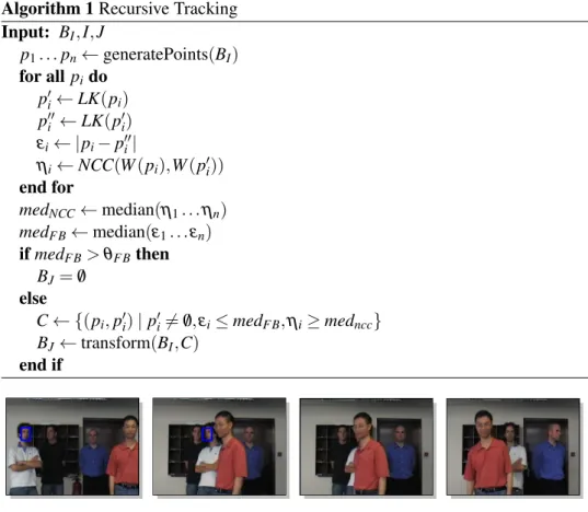 Figure 6: Recursive tracking is possible as long as the selected object is visi- visi-ble in the image