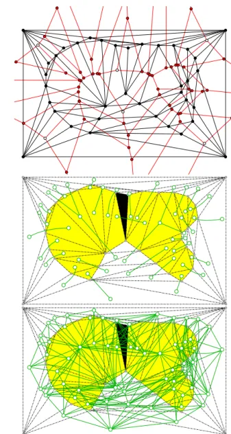 Figure 2: Top: the Delaunay triangulation (black) and Voronoi diagram (red) of a set of points sampled from a closed curve