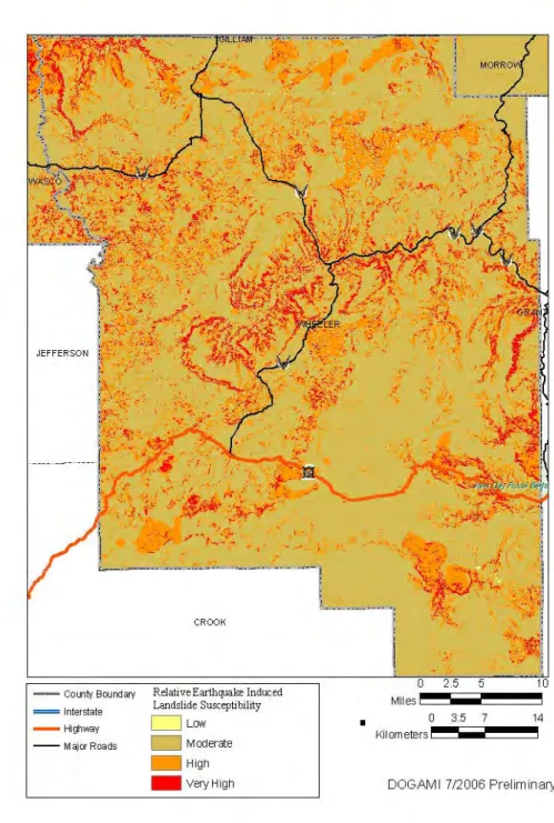 Figure 3.3. Relative Earthquake Induced Landslide Susceptibility -  Wheeler County   