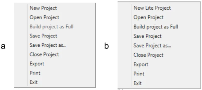 Fig. 12 Tool bar. a- For Full projects. b- For Lite projects 