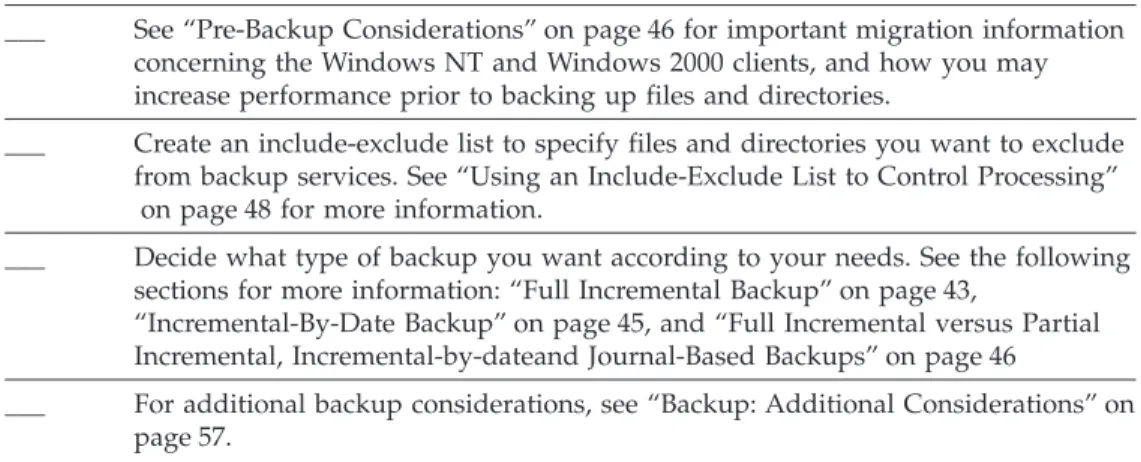 Table 11. Preliminary Steps for Backing Up Files (continued)