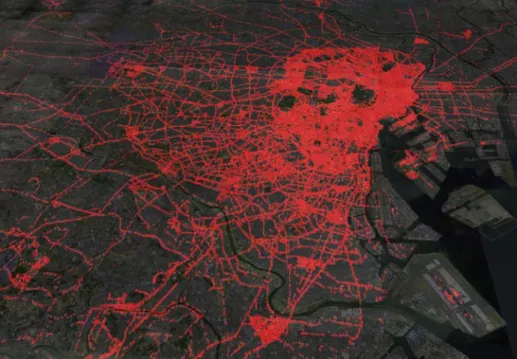 Figure 1 shows the results of access point database estimation around the Tokyo metropolitan area