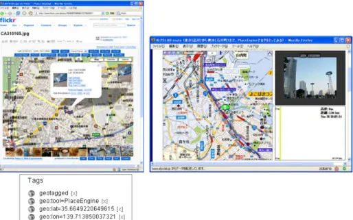 Fig. 8. Two applications using location logs: (left) A Flickr photo browser enhanced by location tags