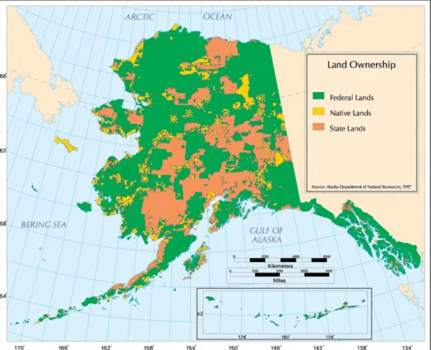 Figure 3. General land ownership status in Alaska. The state-owned land shown in the northeast portion of  the state is situated between NPR-A to the west and ANWR to the east