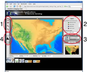Figure 5. Client interface tools: (1) geographic/mapped extent; 