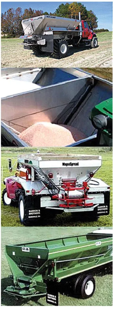 Figure 13. Spreaders for applying dry chemicals (lime,  nutrients), and the hop conveyor can be driven for VRA.