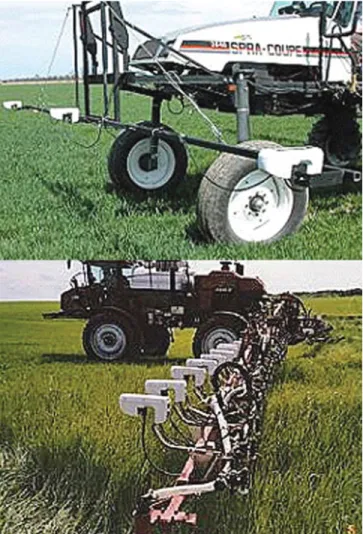 Figure 16. Optical sensor measuring Normalized  Difference Vegetation Index (NDVI; GreenSeeker) and  adjusting VRA nitrogen on wheat.