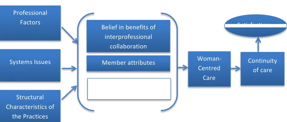Figure 2.  Analytical framework of interprofessional collaborative maternity care.  Modified from Siscotte, D’Amour & Moreault, 2002