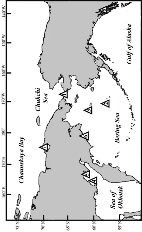 Figure 4: Collection locations of blue king crab samples. For sample size by location and year, see Table 1.