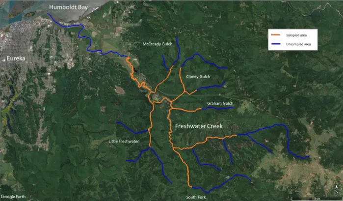 Figure 2. Sampling locations for the Freshwater Creek lifecycle monitoring tagging of young of  year