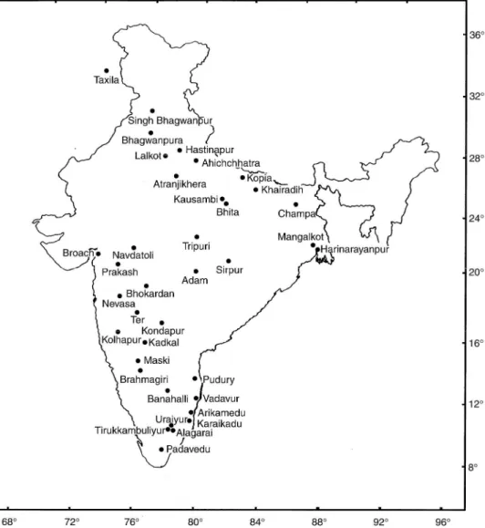 Fig. 1. Ma p of India showing the sites claimed to be glass bead production centers.