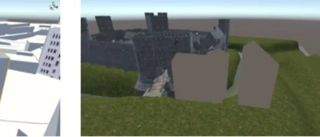 Fig. 9. The Castlegate model buildings outlined in orange will act as a mask for the castle.