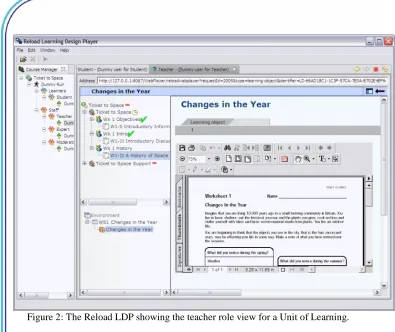 Figure 2: The Reload LDP showing the teacher role view for a Unit of Learning. 
