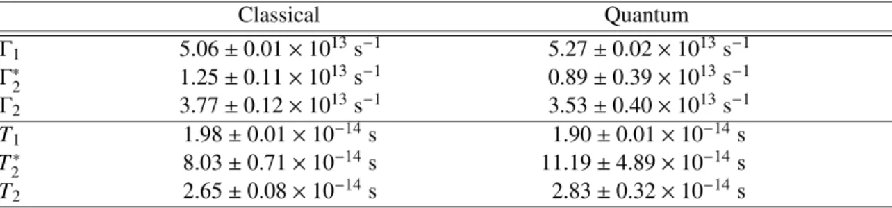 Table 3.1: Summary of results from probing decoherence in plasmonic waveguides.